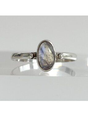 Labradorite Oval Minimalist Solitaire Sterling Silver 925 Vintage Ring - sz 8.75